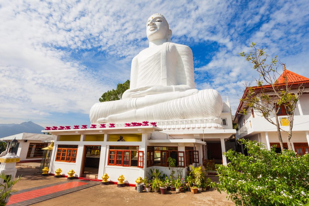Bahirawa Kanda or Bahirawakanda Vihara Buddha Statue in Kandy, Sri Lanka. Bahirawakanda is a giant samadhi buddha statue on the top of the mountain in Kandy.